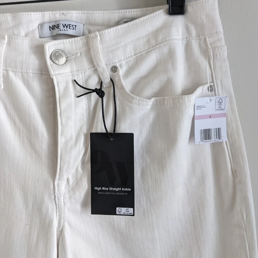 NINE West White High Rise Straight cropped Ankle Pants 6
